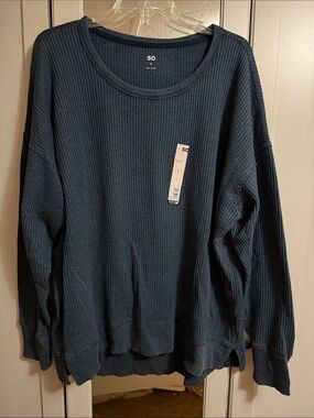 SO Deep Navy Waffle Knit Scoop Neck Pullover
